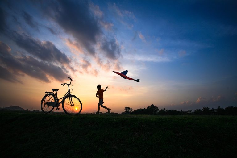 field, child, bike